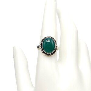 Green Tourmaline Garnet Stone Oval Handmade Ring Size 8.5 Silver Tone Vintage